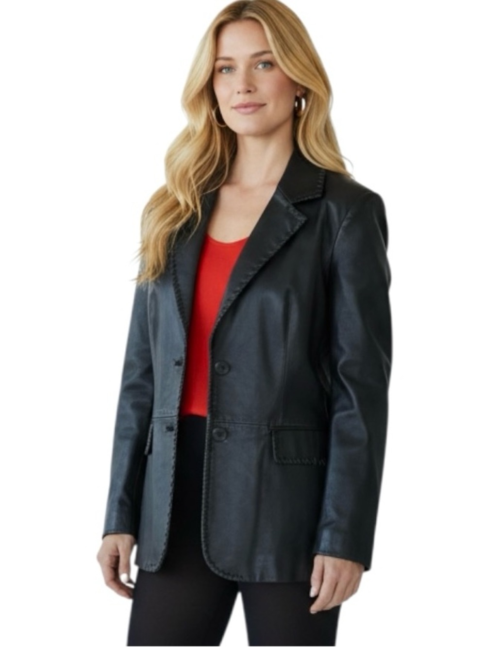 Vintage
Newport News Jacket Genuine Black Leather Blazer Braided/Trim Button 1